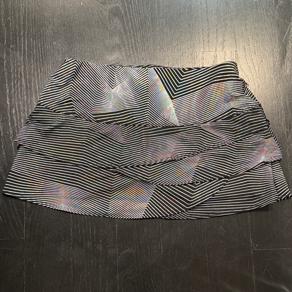 Lucky In Love Metallic Silver & Black Striped Women's Skirt